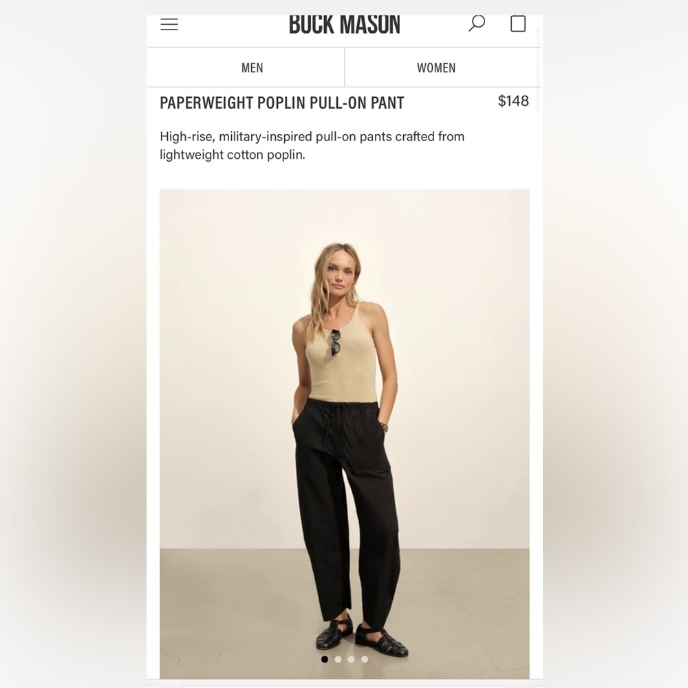 Buck Mason paperweight poplin pull on pant black size small